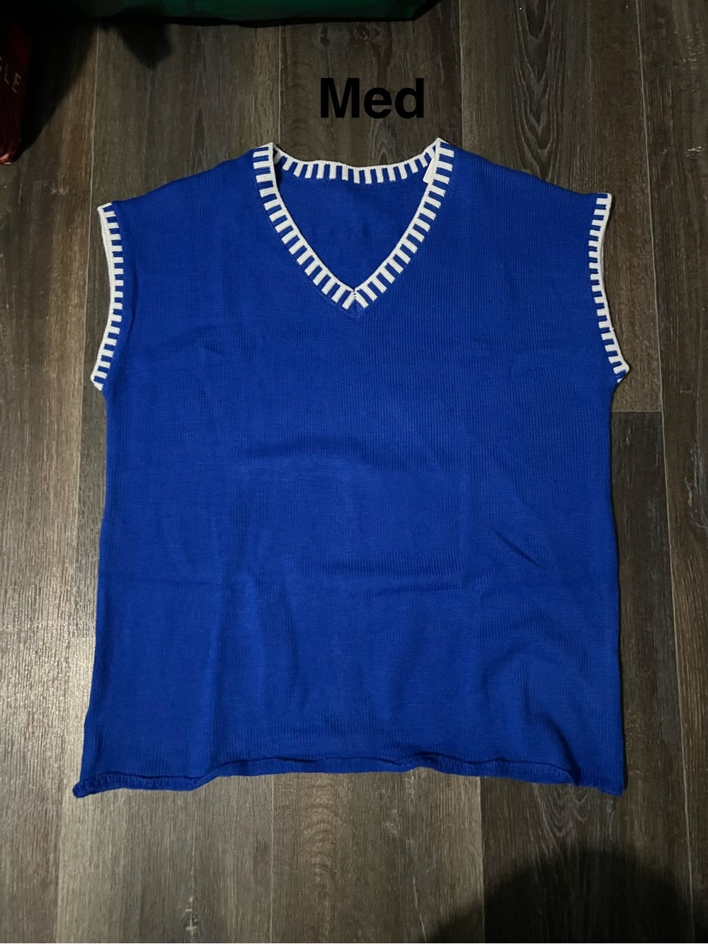 Boutique 9 Royal Blue Sleeveless V-Neck Top with White Trim
